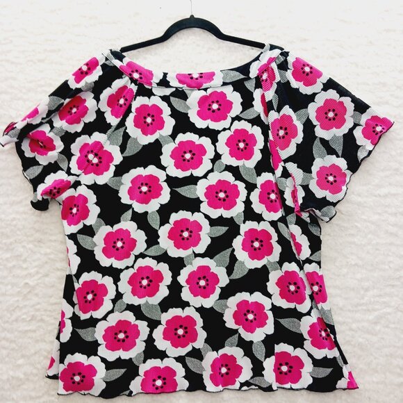 Blouse Size 26 28 Hot Pink Black Flower Power Y2K Retro Mod Festival Bloomcore - Picture 8 of 12